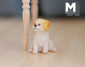 ミニチュア座りラブラドール子犬 1/12スケール ジオラマ犬 高さ15/16インチ（キャスト樹脂製）（ホワイト）-H046