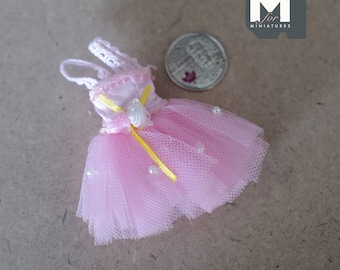 Dollhouse Miniature Tutu , 1:12 Scale Ballet Pink Dress with Roses and Lace F025