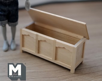 Dollhouse Blanket Chest Store Chest 1:12 Scale Miniature Bedroom Furniture Unpainted Bed Linen Chunk Box Bedding Bin 3-7/8 inch long - J044