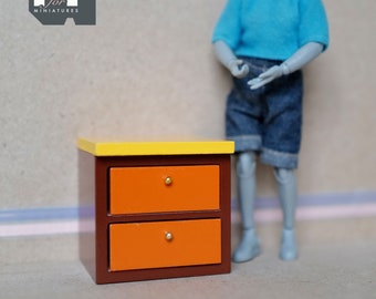 Dollhouse Bedroom Nightstand with Drawers 1:12 Scale Miniature Bedside Table 2-3/16 inch cube - D022