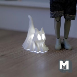 Miniatur-Geist-Katze 1:12-Skala Puppenhaus-Halloween-gruselige Katze-gruselige Katze geisterhafte Moggy Phantom-Katze-
