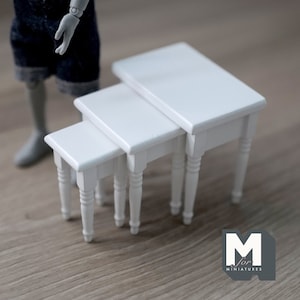 Dollhouse Supplies Nesting Coffee Tables , 1:12 Scale Miniature White Nesting Tables Set of 3 - D039