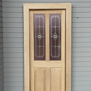 1:12 Dollhouse Supplies Transom Door , Traditional Door with Side by Side Windows , Glazed Front Door - I002