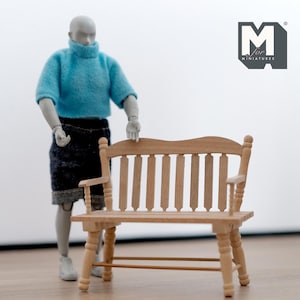 Dollhouse Unfurnished Garden Bench 1:12 Scale Miniature Wooden Chair 3.5 inch long - K039
