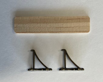 1:12 Dollhouse Miniature Wood Shelf with Metal Brackets and Nails - F048