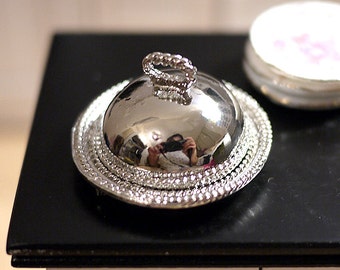 Dollhouse Supplies 2-piece chromed hollow ware serving tray with cover 1 12th scale miniature (small) - E051