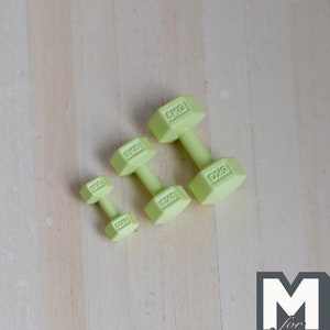 Miniature Hexagon Hand Weights 1:12 Scale Dollhouse Dumbbells Lifting Weights Set of 3 (metal) (green) - G063