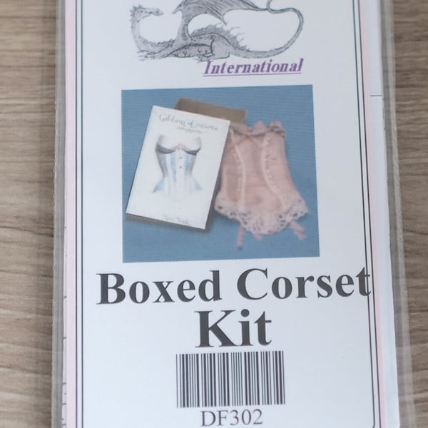 Dollhouse DIY self-assemble kit miniature boxed corset kit and box art with material and instruction from Dragonfly Intl (blue) - I017