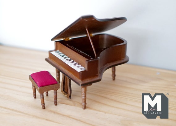Piano à queue miniature pour maison de poupée avec banc, pédales, couvercle  et support pour les lèvres, piano miniature à l'échelle 1:12 noyer -   Canada