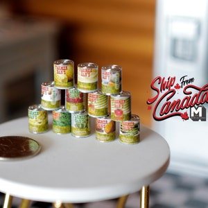 Dollhouse Supplies Miniature Vegetables Tin Cans set in 1:12 scale Mini Fruit Tin Cans 12 metal piece - E103