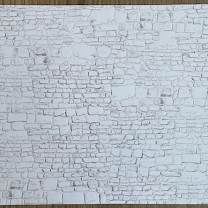 Embossed Dollhouse Stone Wall Sheet Whitewash Stonewall , Limestone Wall , Field Stonewall , Boulder Wall 16&quot; x 11-5/8&quot;