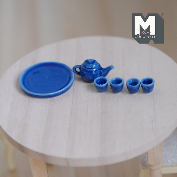 Puppenhaus-Porzellan-Set Im Maßstab 1:12 – Mini-Teekanne, Tassen, Teller Mit Ginkgo-Muster, Handgefertigt Für Puppenstuben