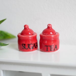 1:12 Dollhouse Supplies miniature ceramic kitchen spice tea seasoning container jar set of 2 with lids sugar salt tea seasoning - A017