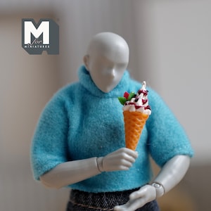 Puppen Miniatur Softeis Waffel Erdbeeren und Schokolade (nicht essbar) - H021