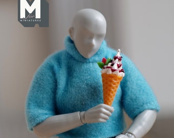 Doll Miniature Soft Ice Cream Cone Strawberries and Chocolate (non-edible) - H021