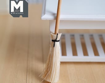 Miniature Straw Broom with Black Twine 1:12 Scale Dollhouse Kitchen Sweep 3-1/8 inch long - D068
