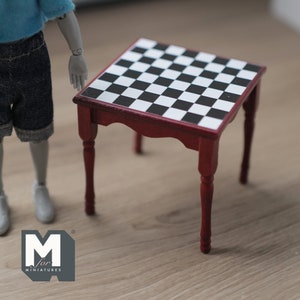 Dollhouse Checkered Table 1:12 Scale Miniature Furniture Checkerboard Table - J006