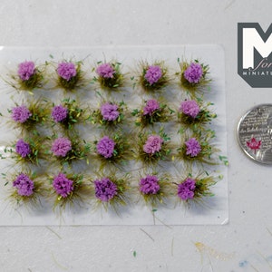 Dollhouse Supplies Miniature Assorted Realistic Flower Clusters 3/8&quot; Dia. Set of 20 (purple) - K017