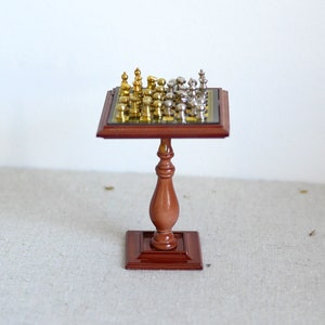 Dollhouse Supplies Miniature chess table with chess piece 1-15/16 inch tall - F014