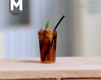 Dollhouse Miniature Iced Tea Beverage with Straw and Garnish Large Size - E094