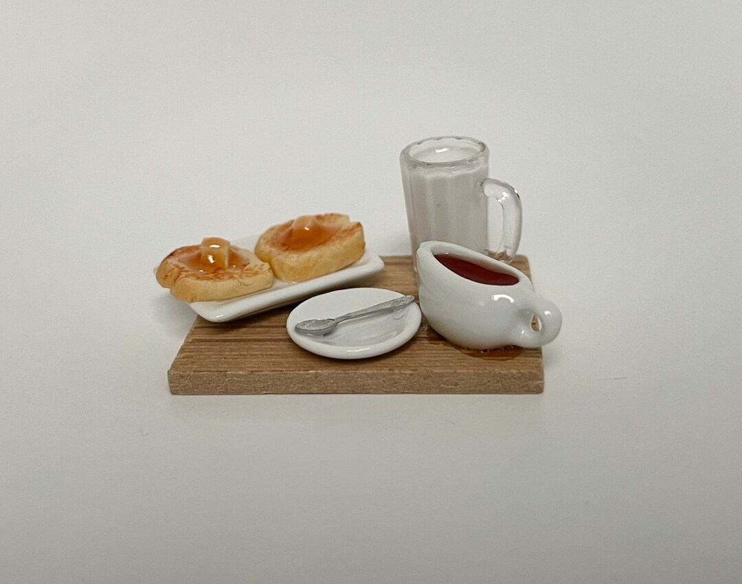 1:12th Dollhouse Supplies Miniature Breakfast, Milk, Honey Butter Toast ...