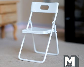 Miniature Folding Chair 1:12 Scale Dollhouse Supplies Furniture 3-1/16 inch tall  (white) - D032