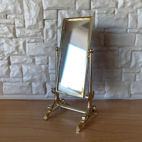 1:12 Miniature Brass Cheval Mirror , Standup Dresser Mirror , Vanity Mirror , Full Length Mirror - F072