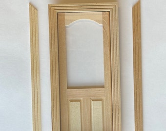 1:12 Dollhouse Glazed Door Panel with Back Trim DIY Miniature Unfinished Door Frame