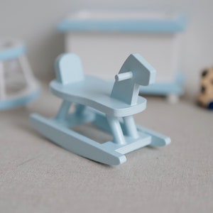 Dollhouse Supplies miniature rocking horse wooden small size trojan horse (Blue) - B002