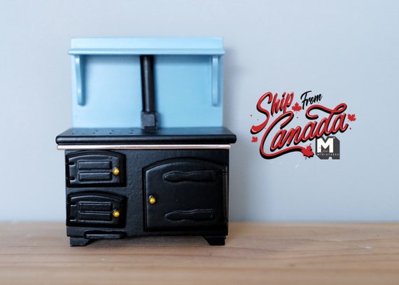 1:12 Dollhouse miniature metal coal burner stove chimney metal range with swing door storage 1 12th scale miniature appliance