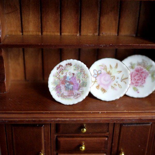 SALE_Miniature Plates Dollhouse Plates Dollhouse Miniature set of 3 Porcelain Plates