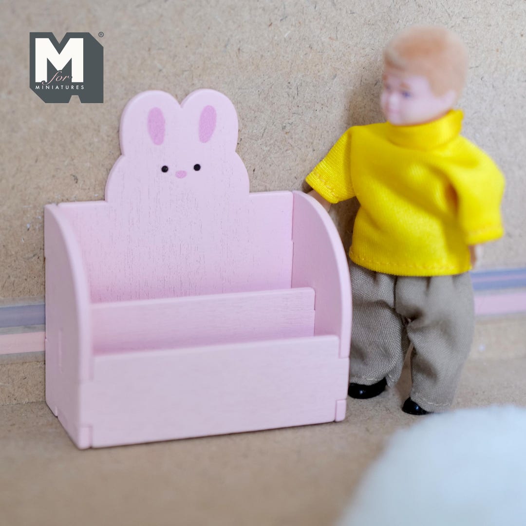 Miniature Bunny Tiered Bookshelf 1:12 Scale Dollhouse Rabbit Nursery ...