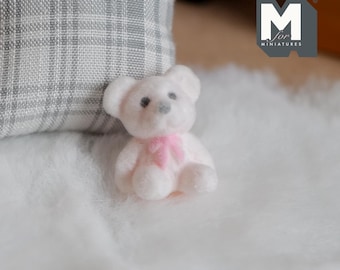 Dollhouse Supplies Miniature Bear Cub Doll 3/4 inch tall (flocked skin) (white) - G023