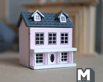 Décoration de maison de poupée miniature avec façade pivotante et toit pivotant Mini-maison dans une maison (rose clair)