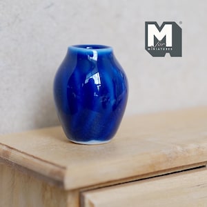 Miniature Ceramic Plum Shaped Vase 1:12 Scale Dollhouse Fairy Garden Flower Pot , Pottery Vase 1 inch tall (dark blue) - A066