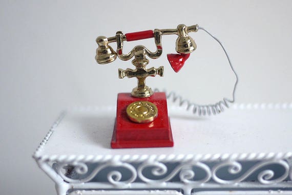 1/12 Dolls House Retro Metal Desk Rotary Dial Telephone Phone French Style Accs