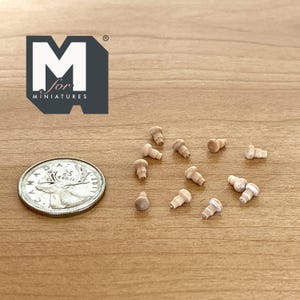 1:12 Scale Miniature Unpainted Wood Mushroom Dollhouse Door Knobs, Set of 12, 3/16 inch dia.