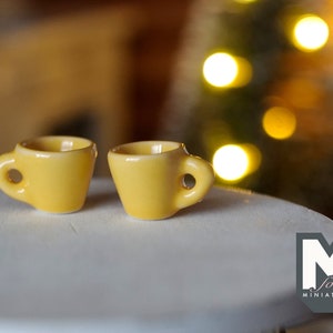 1:12 miniature ceramic coffee mug with handle tea cup set of 2 (yellow) - A076