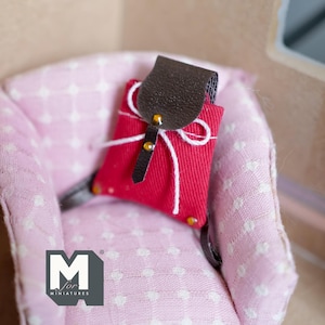 Miniature School Bag 1:12 Scale Backpack Faux Leather Fabric Rucksack Knapsack 1-11/16 inch tall - C044