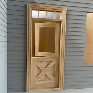 1:12 Dollhouse Crossbuck Dutch Door Panel with Acrylic Window and Mullions Miniature Unfinished Pet Door (Back trim sold separately) - I002