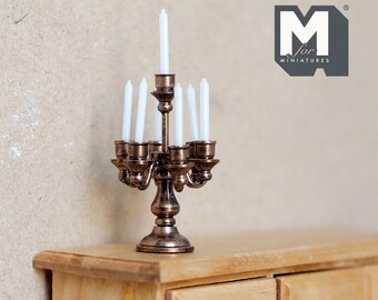 Miniature Candelabra 1:12 Scale Dollhouse Bronze Candle Holder 2-5/8 inch tall  - C082