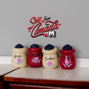 1:12 Dollhouse kitchen accessories miniature red and white canister set (closed top) - A018