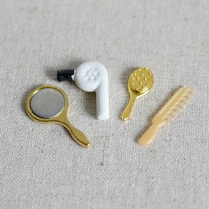 1:12 skaliertes Puppenhaus Miniatur Haar Trockner, Bürste, Kamm & Spiegel Set - F036