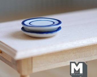 1:12 Scale Dollhouse Supplies Miniature Ceramic Plate Set of 2 (blue) - A077