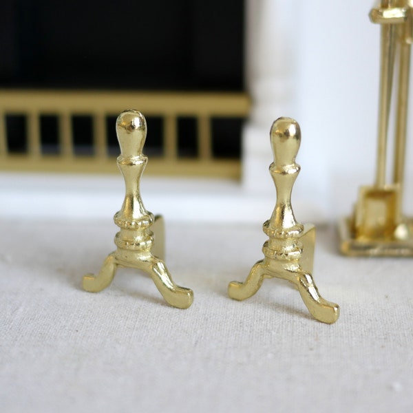 1:12 Dollhouse Miniature gold-like andiron fireplace support set of 2 F020