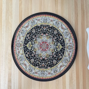 1:12 Miniature Round Area Rug , Dollhouse Supplies Round Living Room Carpet , Ebony Ray Victorian Round Rug 6.5 Inch - Z10