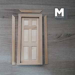 Dollhouse Supplies Classic 6 Panel Door with Back Trim 1:12 Scale Unfinished Miniature Interior Door Frame - J001