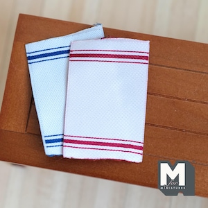 Miniature Striped Tea Towels 1:12 Scale Serviette Table Napkin Set of 2 , 2-1/4 inch long - F064