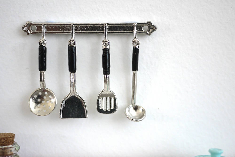 SET of 5: DOLLHOUSE 1:12 Miniature Silver Metal CHEF'S Utensils Scale 1/6?