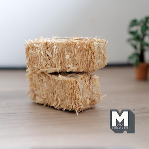 Miniatur Heuballen 2-er Set, 1:12 Maßstab Puppenhaus Zubehör Fee Bauernhaus Heulage 6,5 cm lang (echtes Heu) - C060